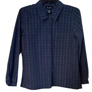Denim & Co Shirt Corduroy Plaid Blue & Green L